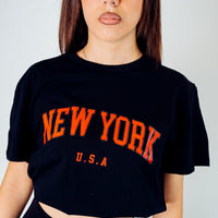 T-shirt NEW YORK nera scritta rossa