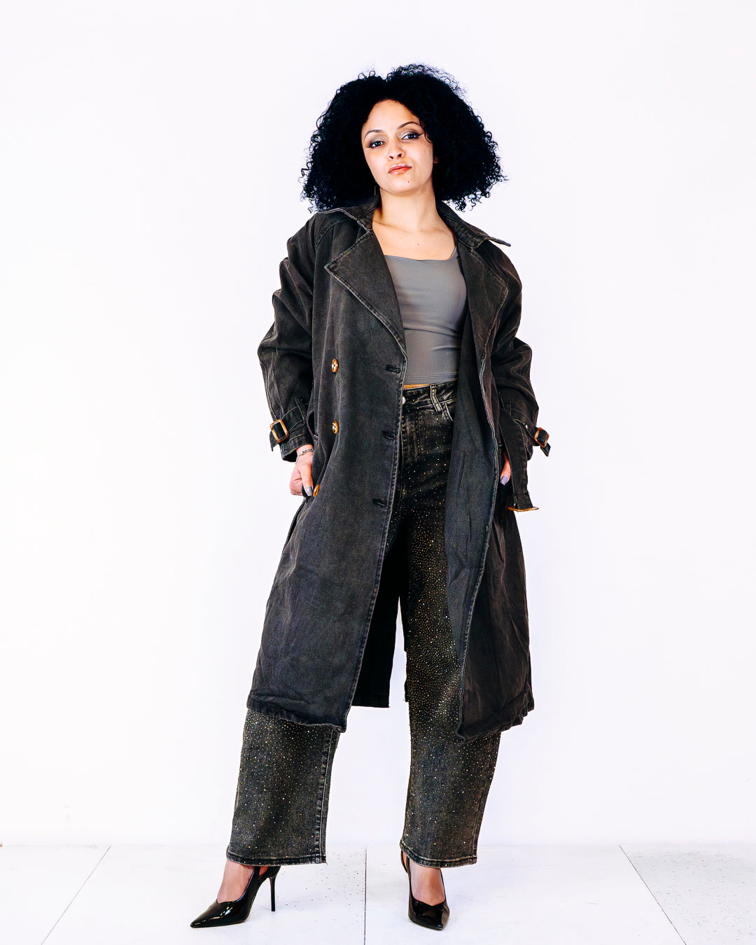 Trench LIVIA in jeans grigio