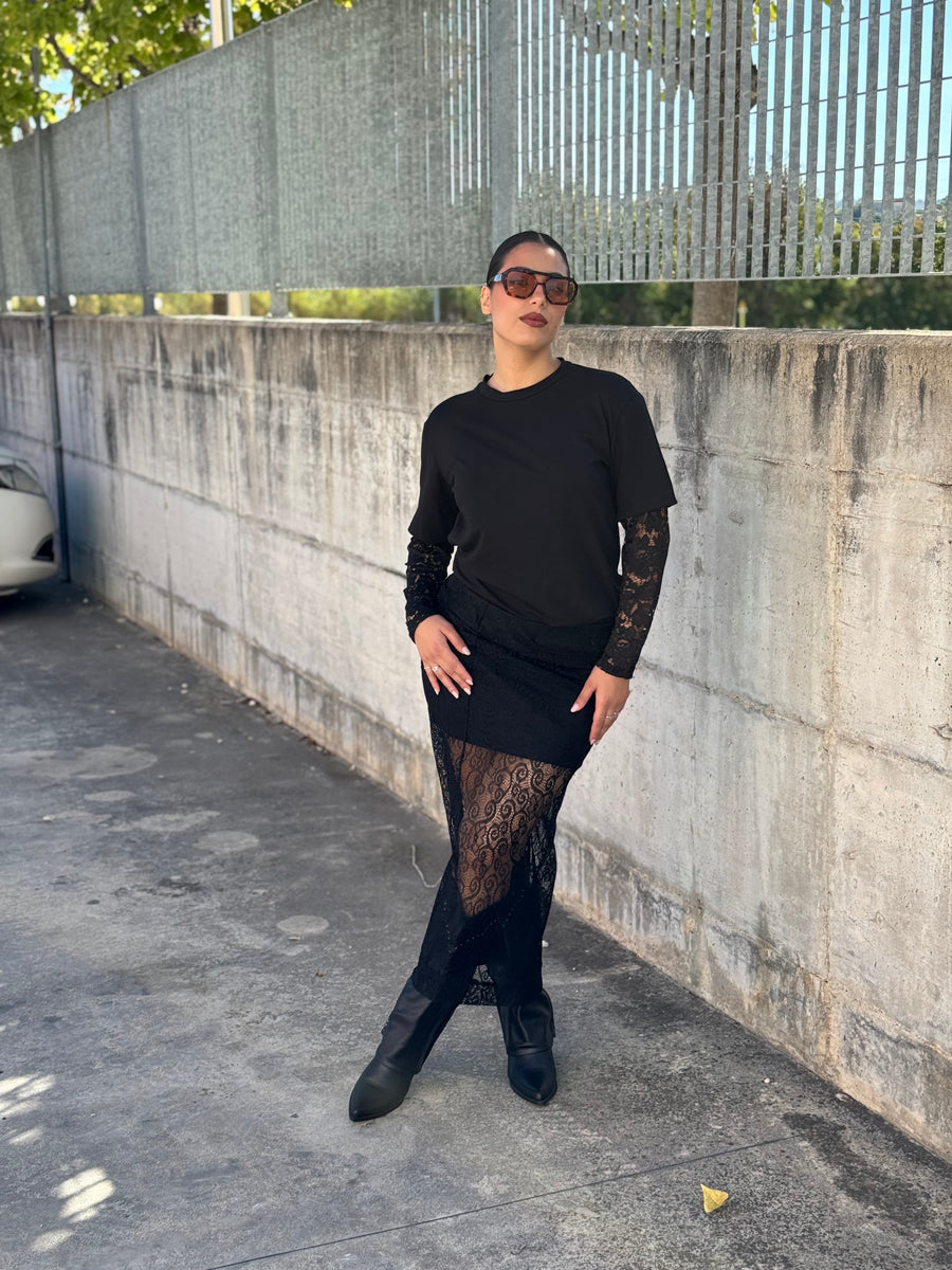 T-shirt maniche in pizzo