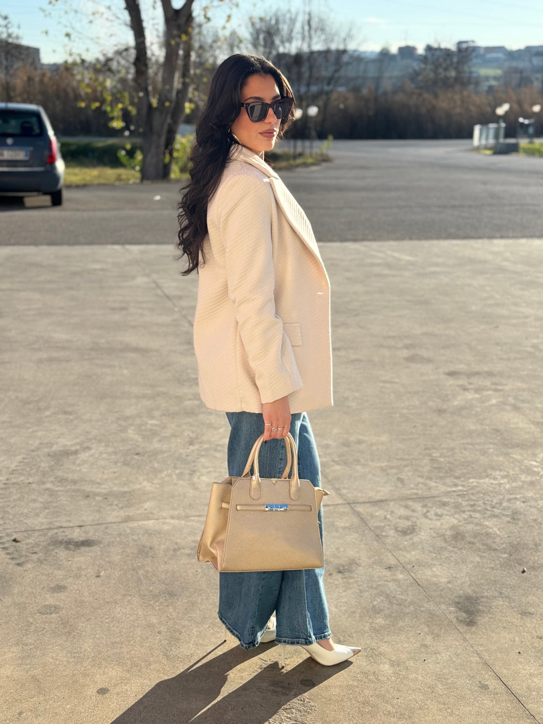 Blazer spigato panna