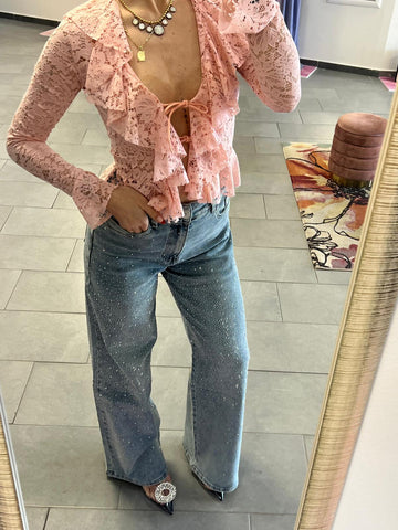 Jeans strass wide leg