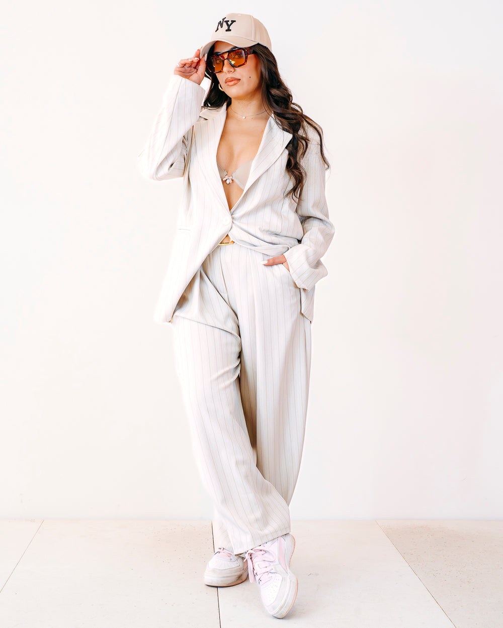 Tailleur gessato ELODIE beige