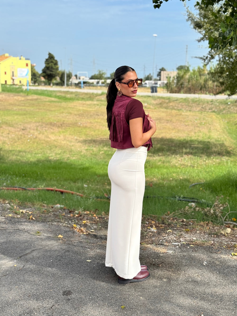 Gilet frange bordeaux