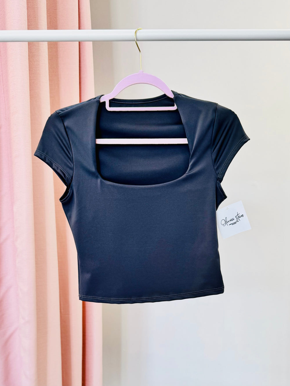 T-shirt crop grigio scuro