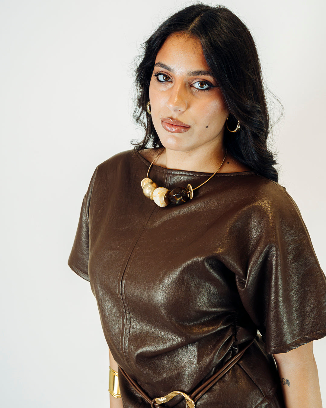 Blusa in ecopelle TAYLOR cioccolato