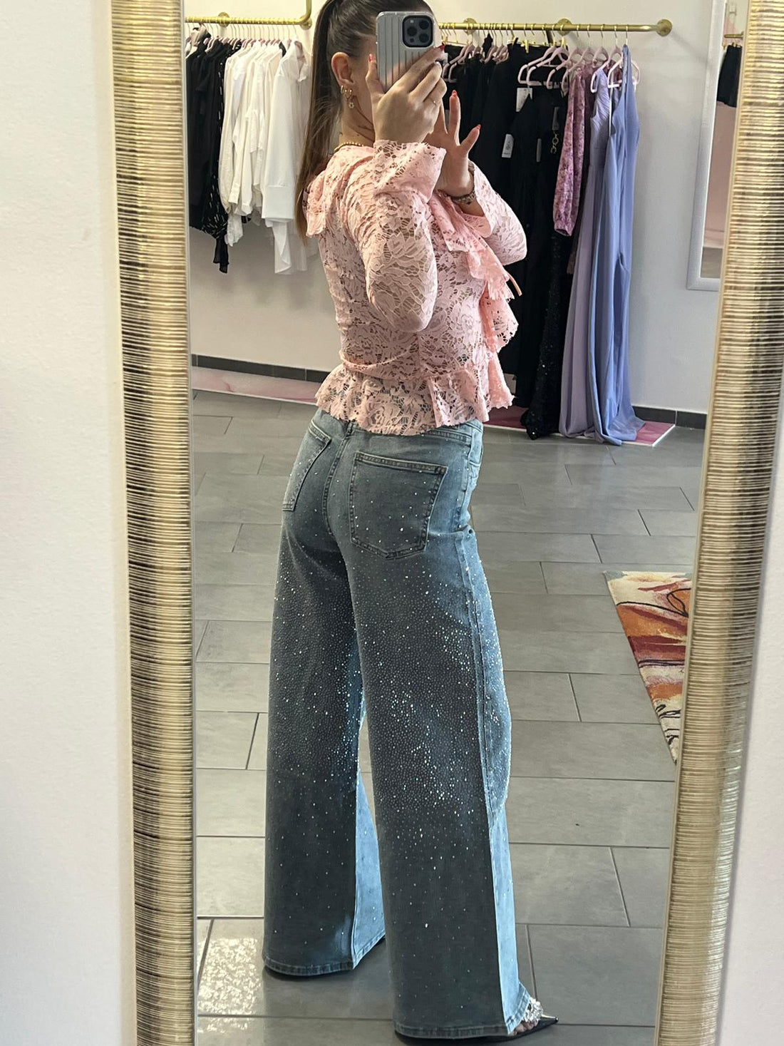 Jeans strass wide leg