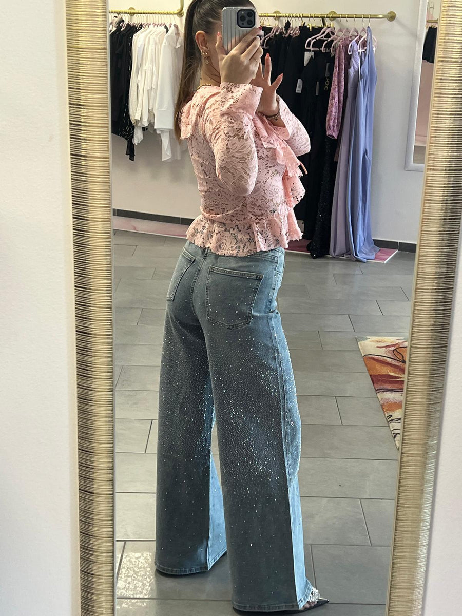 Jeans strass wide leg
