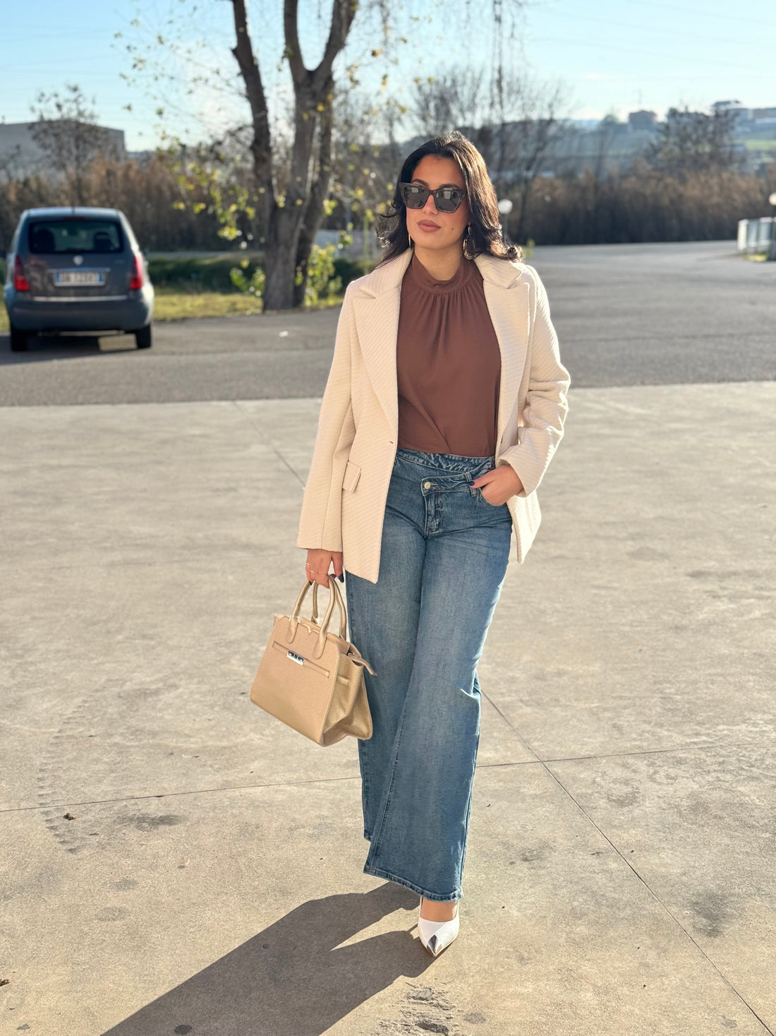 Blazer spigato panna