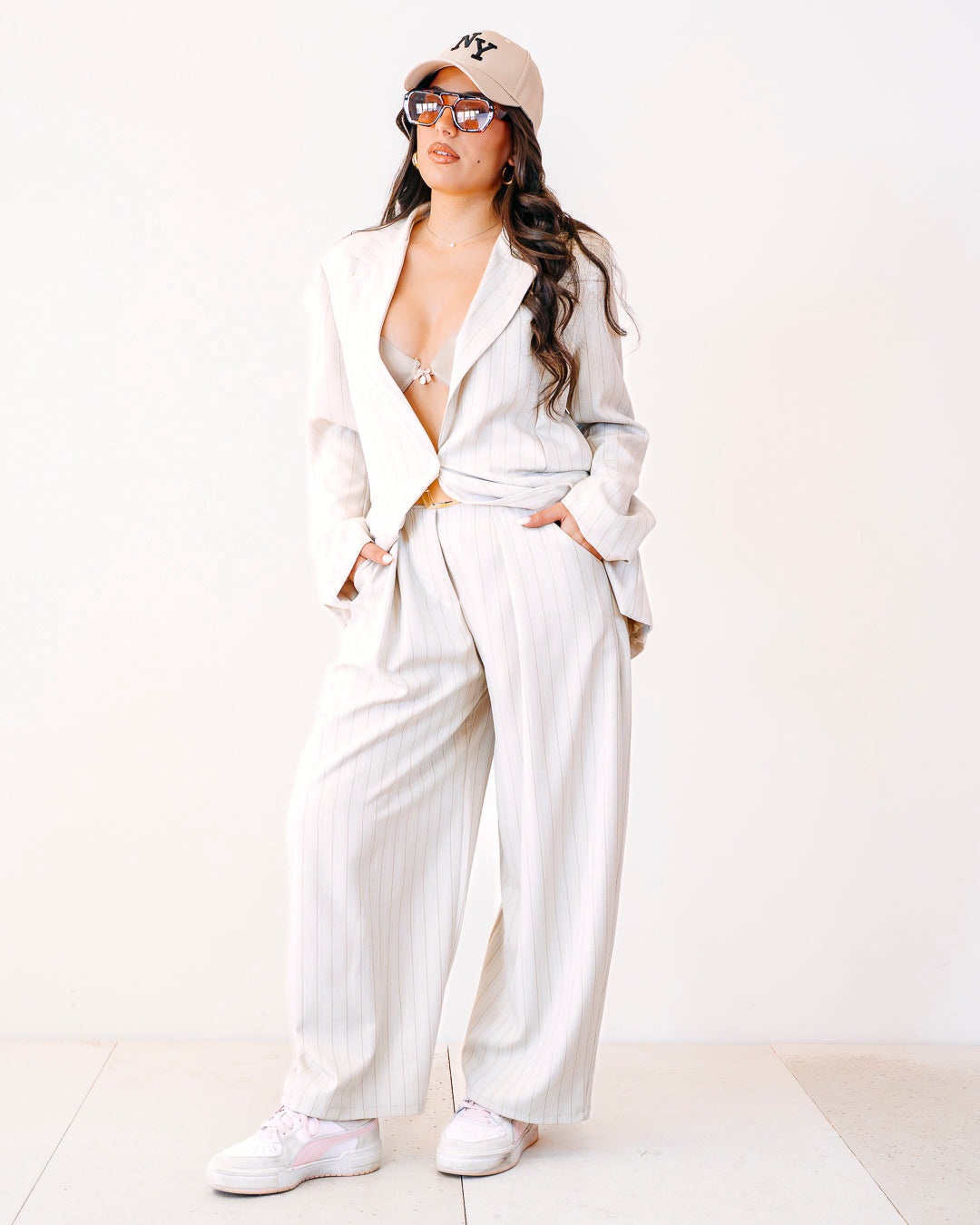 Tailleur gessato ELODIE beige