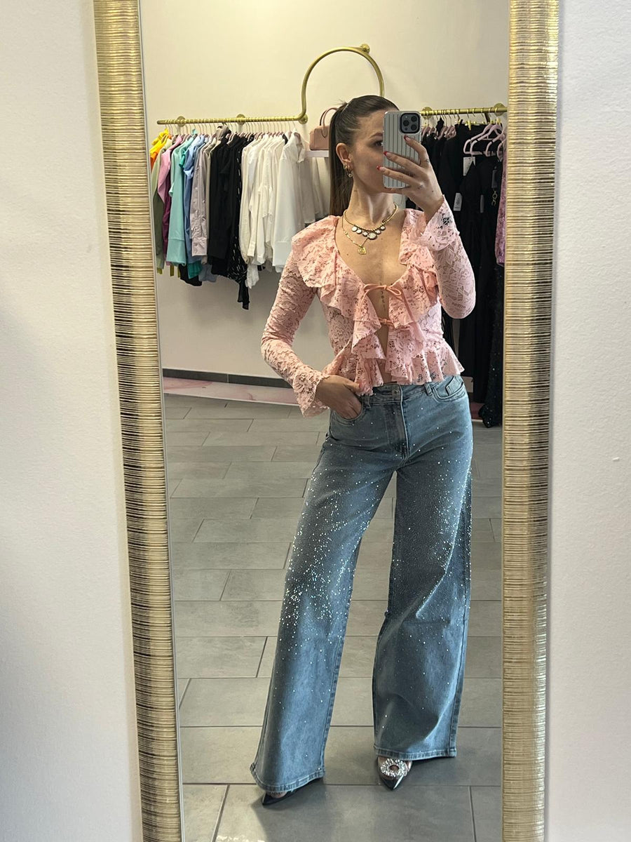 Jeans strass wide leg